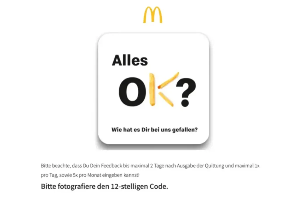 feedback mcdonalds code